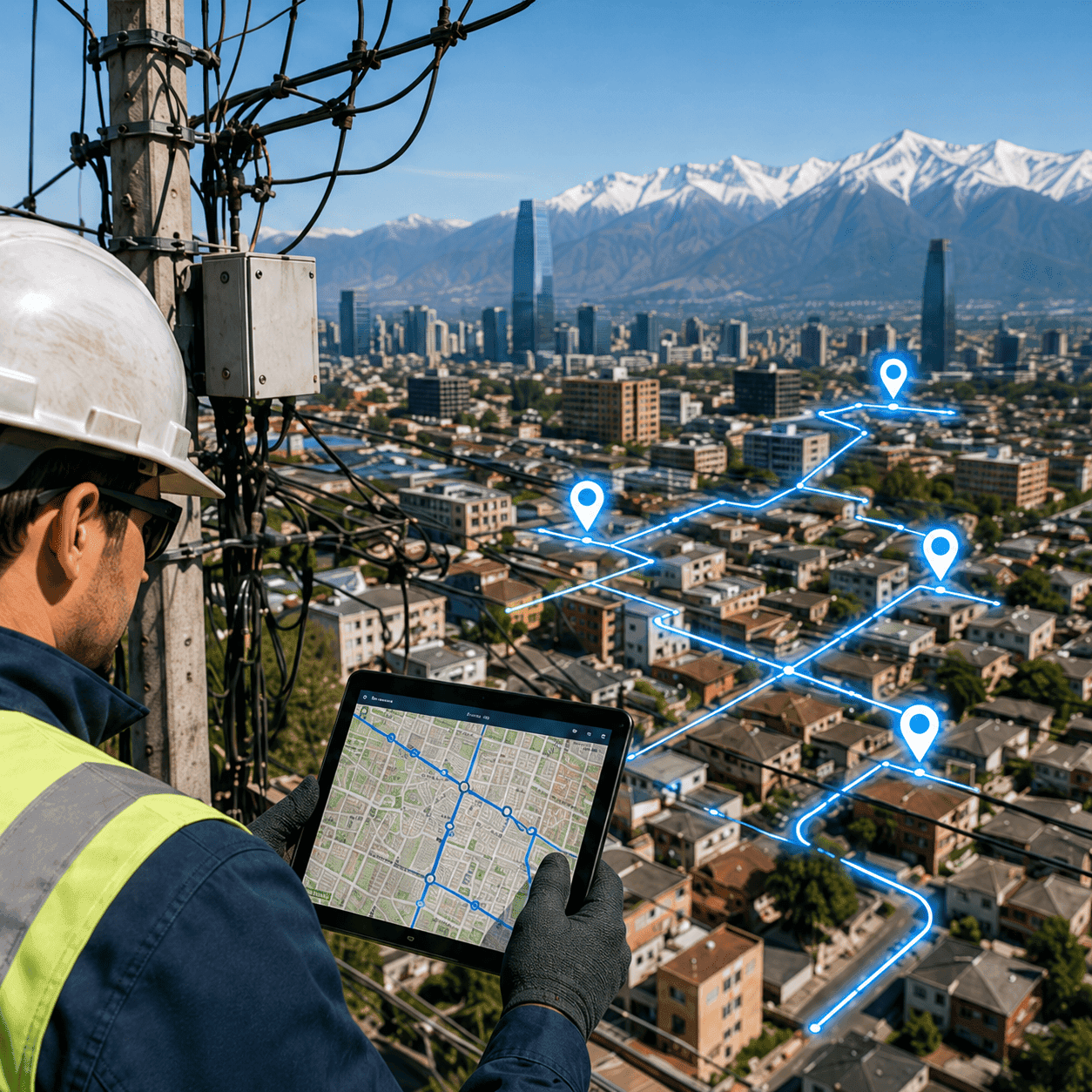 Técnico eléctrico utilizando EAC para gestionar rutas de lectura de suministros